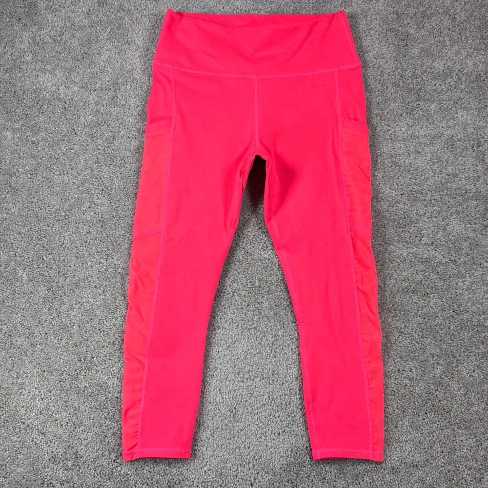 Fabletics Powerhold‎ Neon Pink Mesh Pocket High Waisted Crop Leggings Womens S